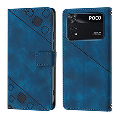 Leather Case Stands Flip Cover Holder YB3 for Xiaomi Poco M4 Pro 4G Blue