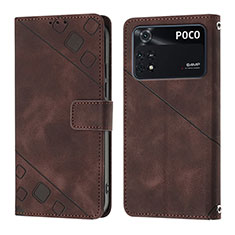 Leather Case Stands Flip Cover Holder YB3 for Xiaomi Poco M4 Pro 4G Brown