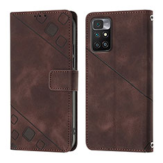 Leather Case Stands Flip Cover Holder YB3 for Xiaomi Redmi 10 Prime Brown