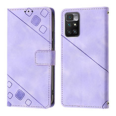 Leather Case Stands Flip Cover Holder YB3 for Xiaomi Redmi 10 Prime Purple