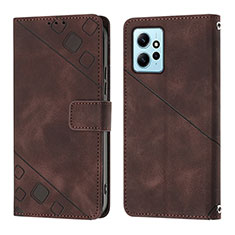 Leather Case Stands Flip Cover Holder YB3 for Xiaomi Redmi Note 12 4G Brown