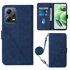 Leather Case Stands Flip Cover Holder YB3 for Xiaomi Redmi Note 12 5G Blue