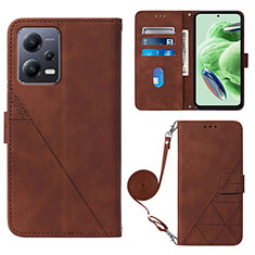 Leather Case Stands Flip Cover Holder YB3 for Xiaomi Redmi Note 12 5G Brown