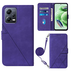 Leather Case Stands Flip Cover Holder YB3 for Xiaomi Redmi Note 12 5G Purple