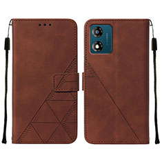 Leather Case Stands Flip Cover Holder YB4 for Motorola Moto E13 Brown