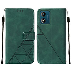 Leather Case Stands Flip Cover Holder YB4 for Motorola Moto E13 Green