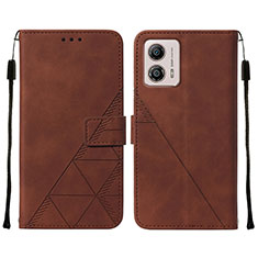 Leather Case Stands Flip Cover Holder YB4 for Motorola Moto G53 5G Brown