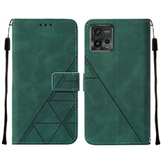 Leather Case Stands Flip Cover Holder YB4 for Motorola Moto G72 Green