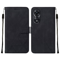 Leather Case Stands Flip Cover Holder YB4 for Oppo A78 5G Black