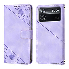 Leather Case Stands Flip Cover Holder YB4 for Xiaomi Poco X4 Pro 5G Purple