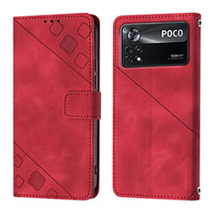 Leather Case Stands Flip Cover Holder YB4 for Xiaomi Poco X4 Pro 5G Red