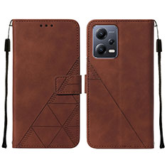 Leather Case Stands Flip Cover Holder YB4 for Xiaomi Poco X5 5G Brown