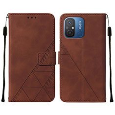 Leather Case Stands Flip Cover Holder YB4 for Xiaomi Redmi 12C 4G Brown