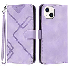 Leather Case Stands Flip Cover Holder YX1 for Apple iPhone 15 Clove Purple