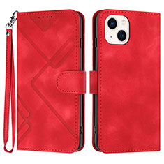 Leather Case Stands Flip Cover Holder YX1 for Apple iPhone 15 Plus Red Wine