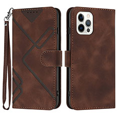 Leather Case Stands Flip Cover Holder YX1 for Apple iPhone 15 Pro Brown