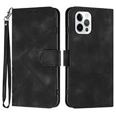 Leather Case Stands Flip Cover Holder YX1 for Apple iPhone 15 Pro Max Black