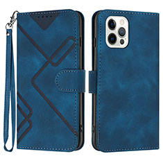 Leather Case Stands Flip Cover Holder YX1 for Apple iPhone 15 Pro Max Blue