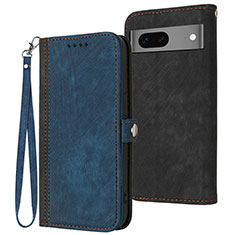 Leather Case Stands Flip Cover Holder YX1 for Google Pixel 7 5G Blue