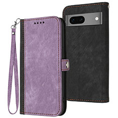 Leather Case Stands Flip Cover Holder YX1 for Google Pixel 7 5G Purple