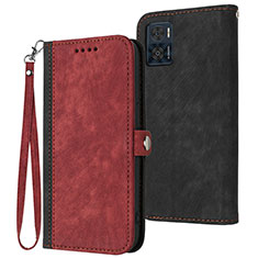 Leather Case Stands Flip Cover Holder YX1 for Motorola Moto E22 Red