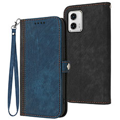 Leather Case Stands Flip Cover Holder YX1 for Motorola Moto G53y 5G Blue