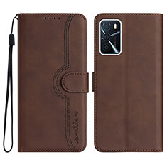 Leather Case Stands Flip Cover Holder YX1 for Oppo A16 Brown