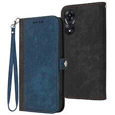 Leather Case Stands Flip Cover Holder YX1 for Oppo A18 Blue