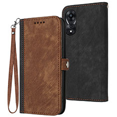Leather Case Stands Flip Cover Holder YX1 for Oppo A18 Brown