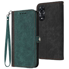 Leather Case Stands Flip Cover Holder YX1 for Oppo A18 Green