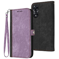 Leather Case Stands Flip Cover Holder YX1 for Oppo A58 4G Purple