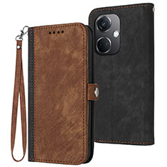 Leather Case Stands Flip Cover Holder YX1 for Oppo K11 5G Brown