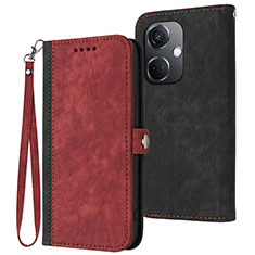 Leather Case Stands Flip Cover Holder YX1 for Oppo K11 5G Red