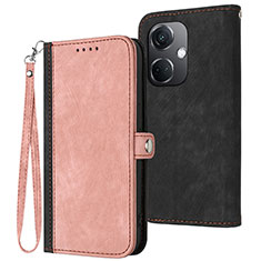 Leather Case Stands Flip Cover Holder YX1 for Oppo K11 5G Rose Gold