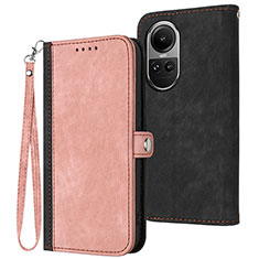 Leather Case Stands Flip Cover Holder YX1 for Oppo Reno10 Pro 5G Rose Gold