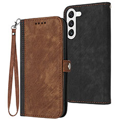 Leather Case Stands Flip Cover Holder YX1 for Samsung Galaxy S23 Plus 5G Brown