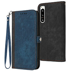 Leather Case Stands Flip Cover Holder YX1 for Sony Xperia 5 IV Blue