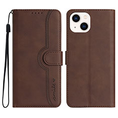 Leather Case Stands Flip Cover Holder YX2 for Apple iPhone 13 Brown