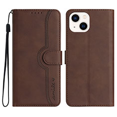 Leather Case Stands Flip Cover Holder YX2 for Apple iPhone 14 Brown