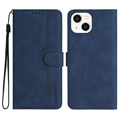 Leather Case Stands Flip Cover Holder YX2 for Apple iPhone 15 Blue