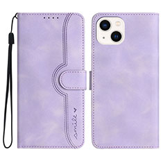 Leather Case Stands Flip Cover Holder YX2 for Apple iPhone 15 Clove Purple