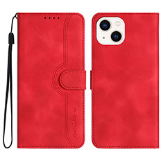 Leather Case Stands Flip Cover Holder YX2 for Apple iPhone 15 Plus Red Wine