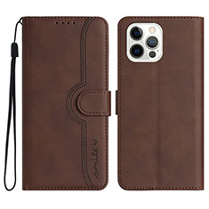 Leather Case Stands Flip Cover Holder YX2 for Apple iPhone 15 Pro Brown