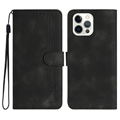 Leather Case Stands Flip Cover Holder YX2 for Apple iPhone 15 Pro Max Black