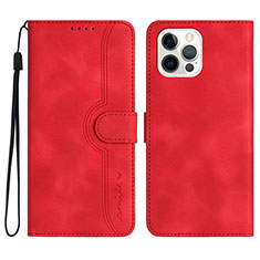 Leather Case Stands Flip Cover Holder YX2 for Apple iPhone 15 Pro Red Wine