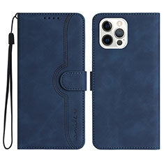 Leather Case Stands Flip Cover Holder YX2 for Apple iPhone 16 Pro Max Blue