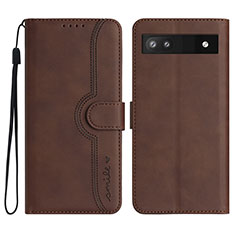 Leather Case Stands Flip Cover Holder YX2 for Google Pixel 6a 5G Brown
