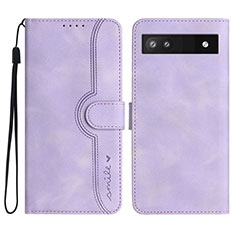 Leather Case Stands Flip Cover Holder YX2 for Google Pixel 6a 5G Purple