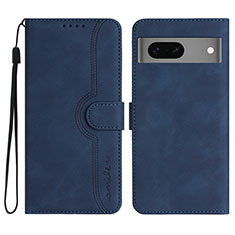 Leather Case Stands Flip Cover Holder YX2 for Google Pixel 7 5G Blue