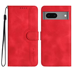 Leather Case Stands Flip Cover Holder YX2 for Google Pixel 7 5G Red